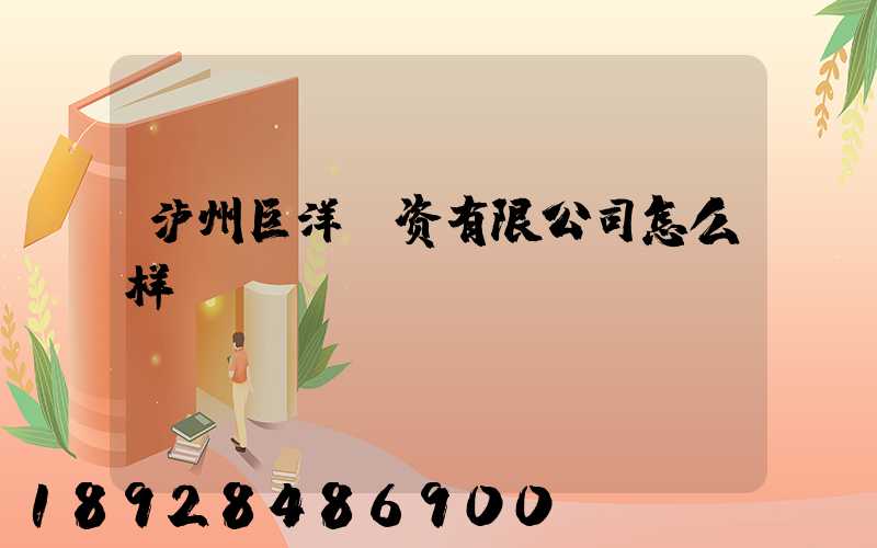 泸州巨洋投资有限公司怎么样